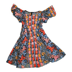 Anthropologie Small Sheer Short Sleeve Floral Embroidered Dress *missing lining*